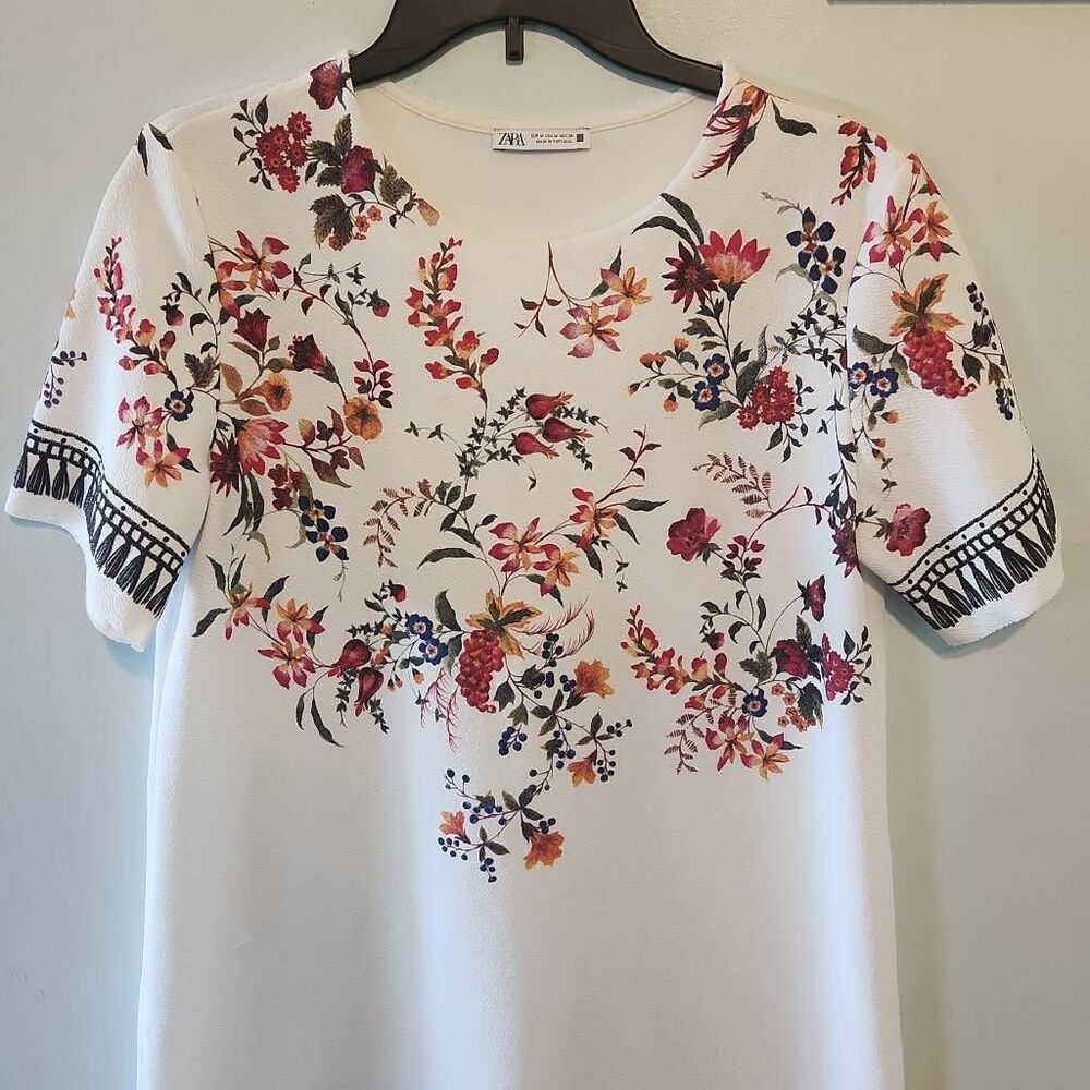 Zara size M White Floral Mini Dress - Picture 3 of 4
